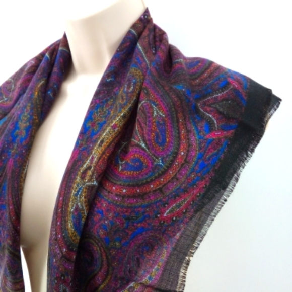 Vintage Accessories - Vintage Bandanna Square Neck Scarf Paisley Red Purple Blue